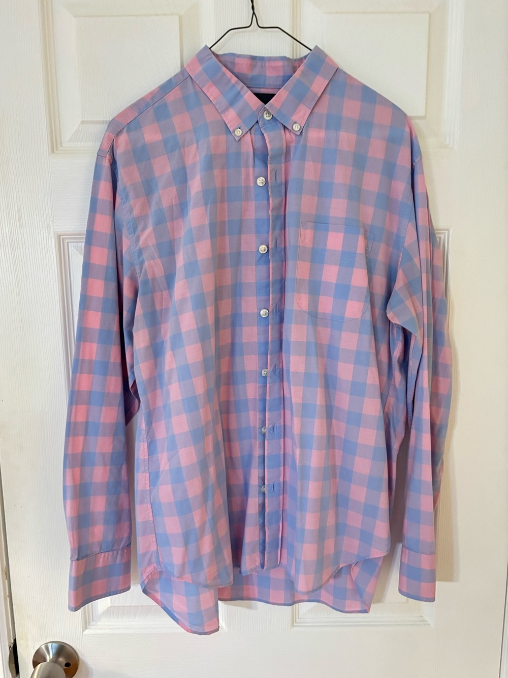 Men’s Bonobos Pink and Light Blue Plaid Button-Down Shirt Large Slim Fit